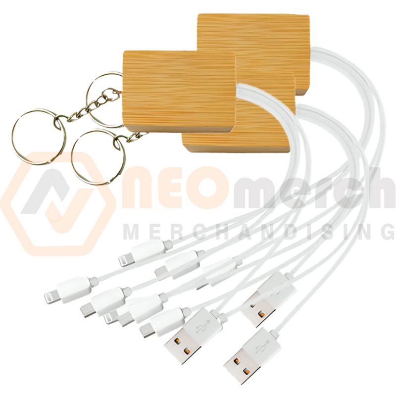 Cable Multipuerto Cargador Bambú Llavero